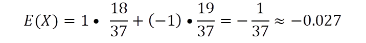 E(X)=1• 1837+-1•1937=-137≈-0.027
